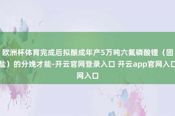 欧洲杯体育完成后拟酿成年产5万吨六氟磷酸锂（固盐）的分娩才能-开云官网登录入口 开云app官网入口